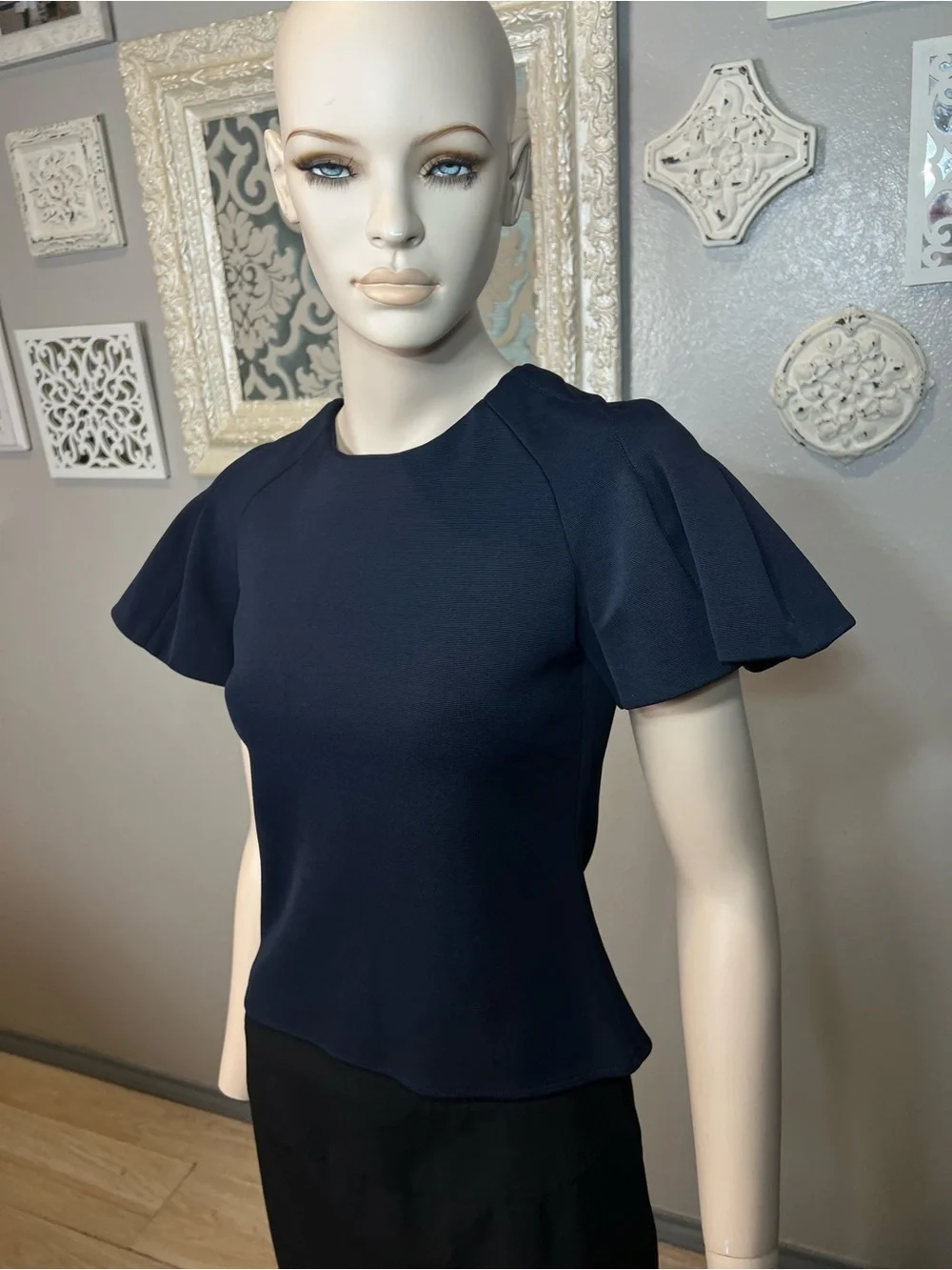 Carven Navy Flutter Sleeve Top - Picture 3 of 11